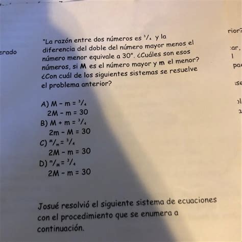 La Razón Entre Dos Números Es 34 Y La Diferencia Del Doble Del Número Mayor Menos El Número