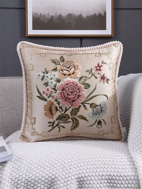 Kissenbezug Mit Blumen Muster Ohne F Llstoff Embellished Pillows