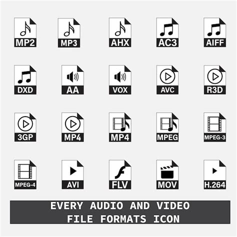 Cada Conjunto De Vectores De Iconos De Formatos De Archivo De Audio Y