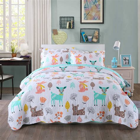 100% Cotton 3 Piece Kids Quilt Bedspread Comforter Set for Teens Boys ...