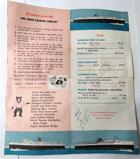 Ann Arbor Railroad Carferry Schedule Summer 1969 Manitowac Frankfort