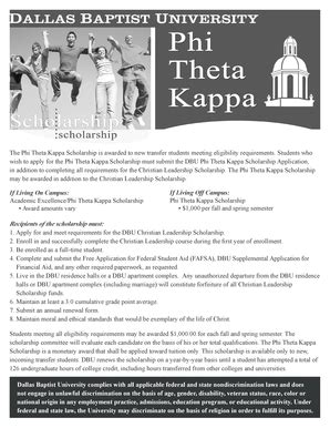 Fillable Online Whydbu Dbu The Phi Theta Kappa Scholarship Is Awarded