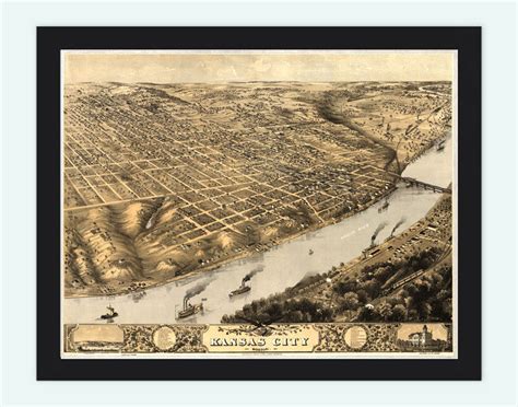 Old Map Of Kansas Missouri 1869 Birdseye View Vintagemap Vintage Maps