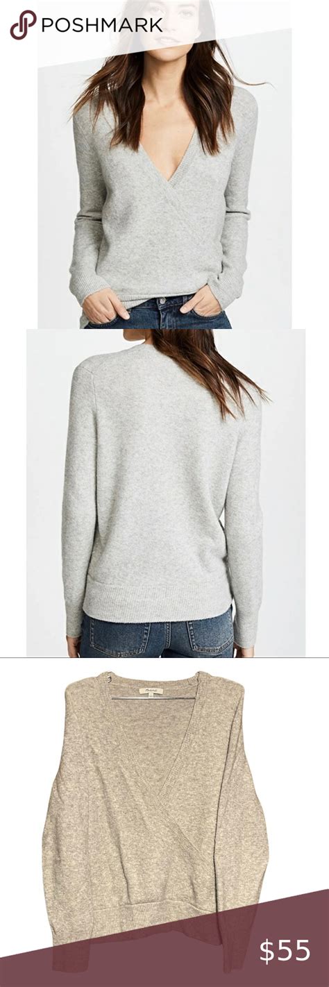 Madewell Womans Lightweight Grey Wrap Front Pullover Sweater Clothes