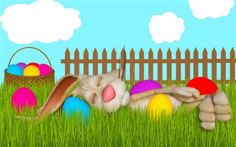 Cartoon Easter Bunny Sleeping Grass Stock Illustrations 138 Cartoon