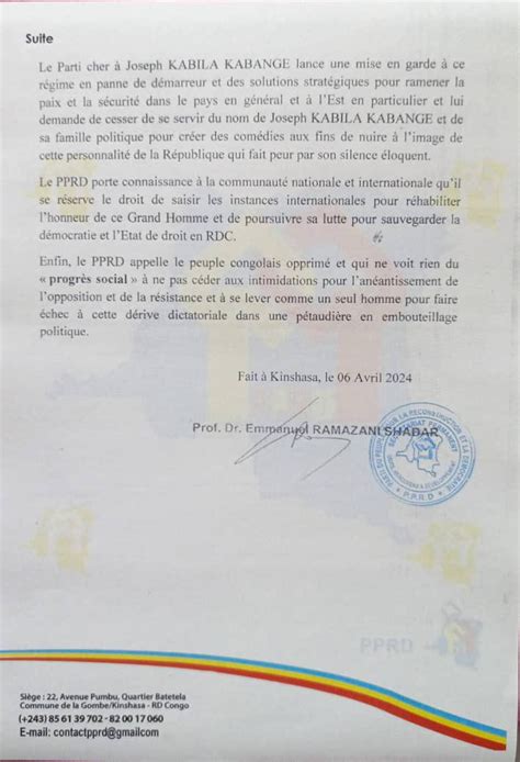 Campagne De Diabolisation Contre Joseph Kabila Le PPRD Met En