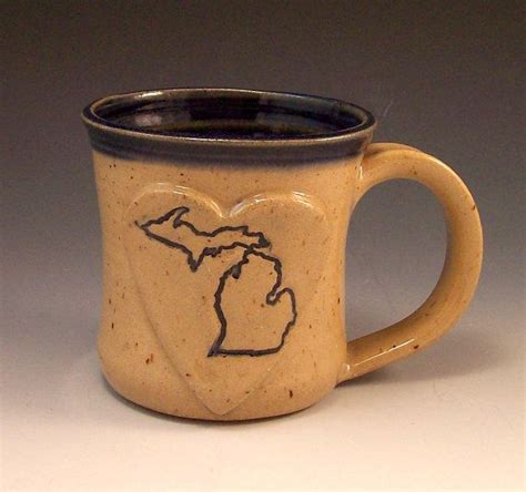 Handmade Stoneware Love Michigan Pottery Mug Etsy Pottery Mugs Pottery Mugs