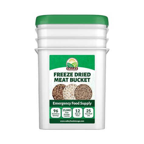 Valley Food Storage Freeze Dried Meat Bucket 92 Servings 25 Year