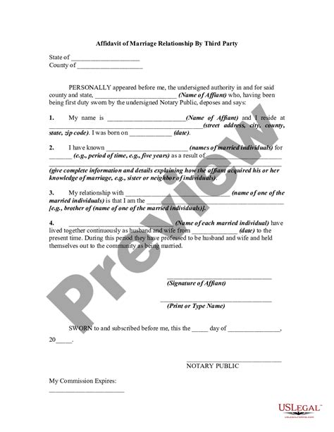 Missouri Affidavit Of Marriage Relationship By Third Party Sample