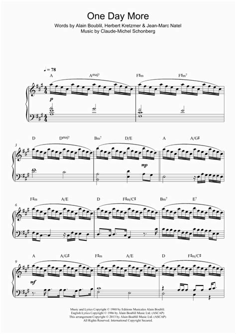 One Day More Piano Sheet Music | OnlinePianist