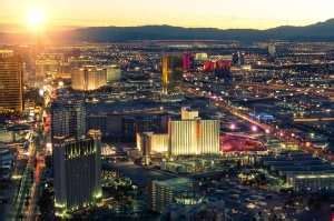 Las Vegas skyline at sunset - The Strip illunminated - Employee or ...