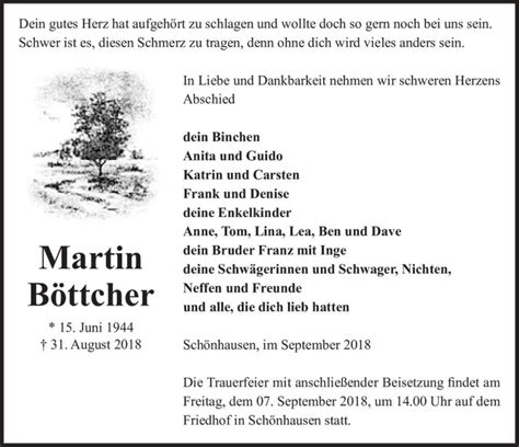 Traueranzeigen Von Martin B Ttcher Abschied Nehmen De