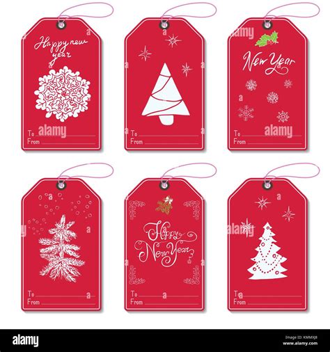 Set Of New Year Gift Tags Vector Template Hand Drawn Sketch Elements