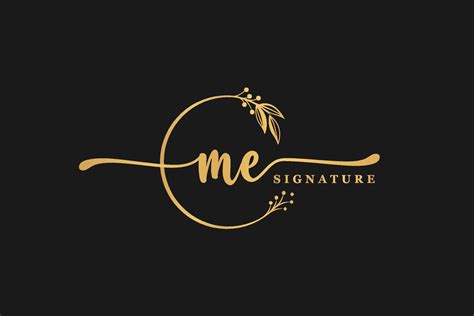 Luxury Gold Signature Initial M E Logo Design Isolated Leaf And Flower