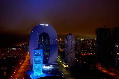 Night Cityscape Of Batumi Modern Architecture In The City Lights