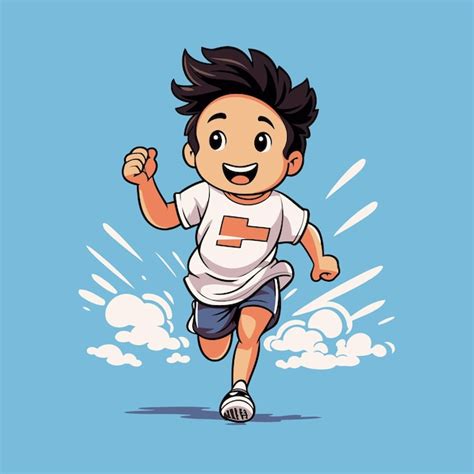 Premium Vector | Cartoon boy running in the sky with clouds vector ...