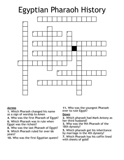 Egyptian Pharaoh History Crossword Wordmint