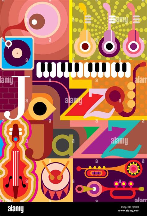 Jazz Musical Collage Vector Illustration With Musical Instruments