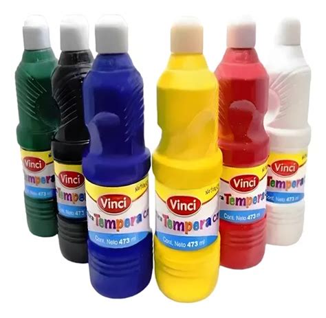 Pintura Tempera Lavable Niños Vinci 473ml 6 Colores Basicos Envío gratis