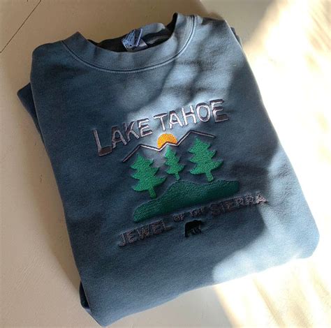 Lake Tahoe Embroidered Crewneck Sweatshirt Vintage Style Nevada