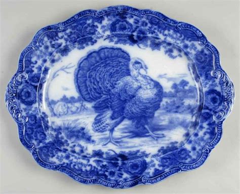 Turkey Flow Blue 20 Oval Serving Platter By Ridgway Ridgways