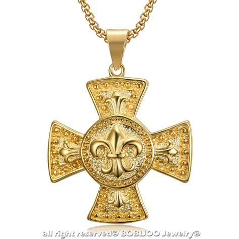 BOBIJOO Jewelry Large Médaillon Pendentif Croix Pattée Templier Lys