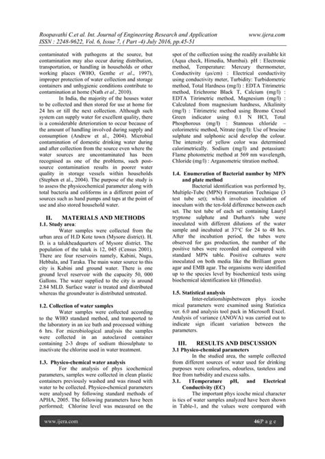 Assessment Of Physicochemical And Bacteriological Drinking Water