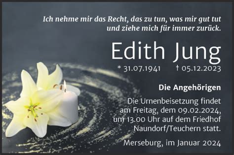 Traueranzeigen Von Edith Jung Abschied Nehmen De