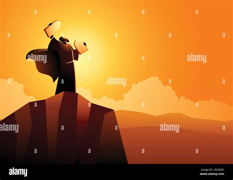 Biblical Vector Illustration Series Moses And Ten Commandments Stock