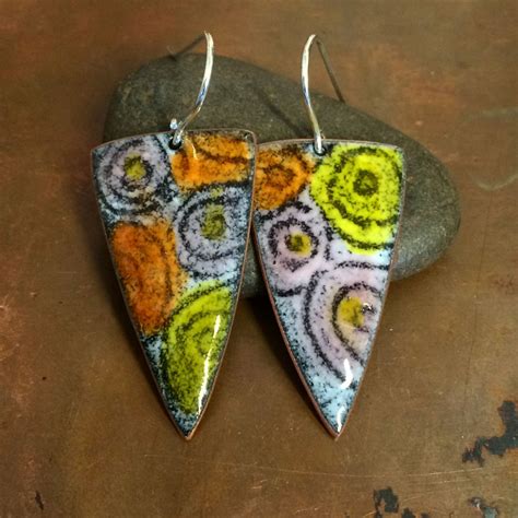 Sgrifitto Enamel Earrings Fired On Copper Enameling Jewelry Enamel