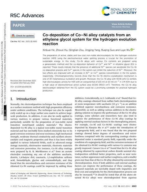 Pdf Co Deposition Of Coni Alloy Catalysts From An Ethylene Glycol