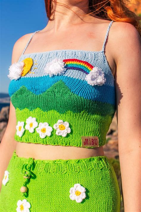 Sunshine Crop Topknit Crop Toprainbow Crop Top Etsy Crochet Clothes Crochet Fashion Pretty