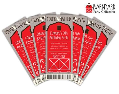 Barnyard Farm Ticket Invitation Printable Instant Download Editable