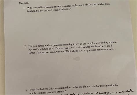 Water hardness experiment. we had two samples of | Chegg.com