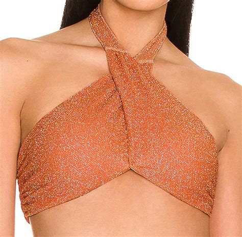 Beach Riot Oriole Shine Orange Jessica Halter Bikini Swimsuit Top Free