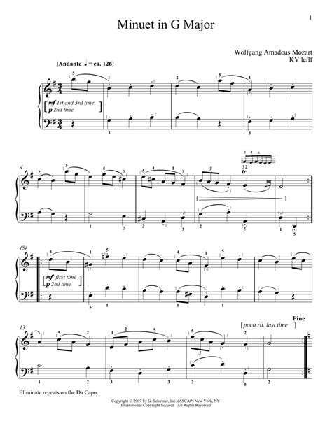 Minuet In G Major K 1 By Wolfgang Amadeus Mozart Sheet Music For