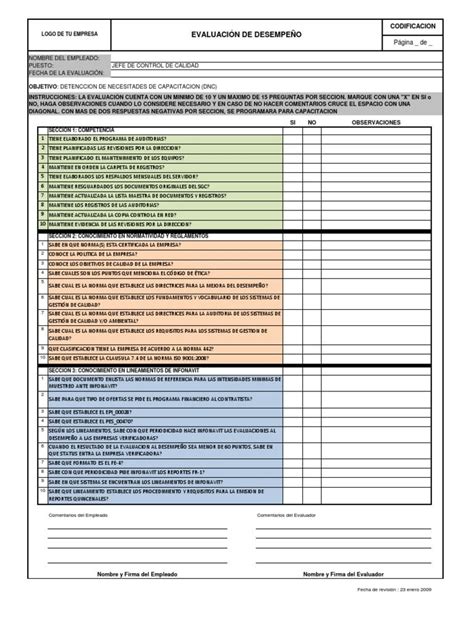 Evaluación de desempeño Ejemplos PDF