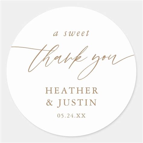 Gold A Sweet Thank You Wedding Favor Classic Round Sticker Zazzle