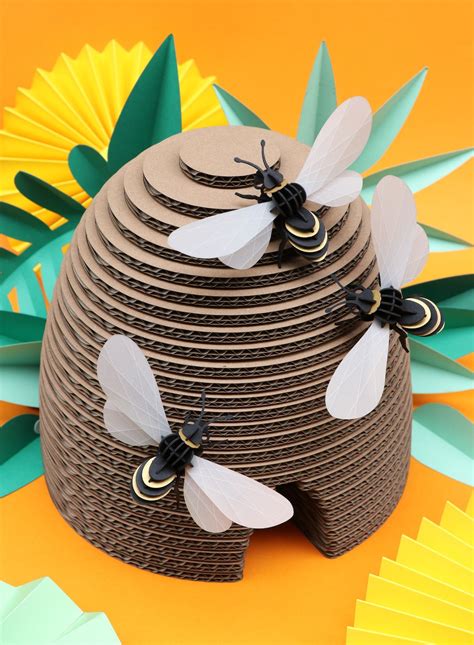 Beehive And Honey Bees Made Of Paper And Cardboard Bee Crafts Paper