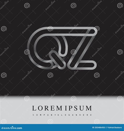 Initial Logo Letter Qz Linked Outline Silver Colored Rounded Logotype