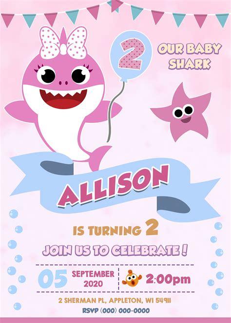 Baby Shark Digital Birthday Invitation, printable Invitation Baby Shark ...