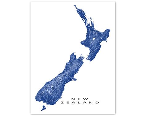 New Zealand Map Wall Art Print Poster Topographic Nz Country Road Maps