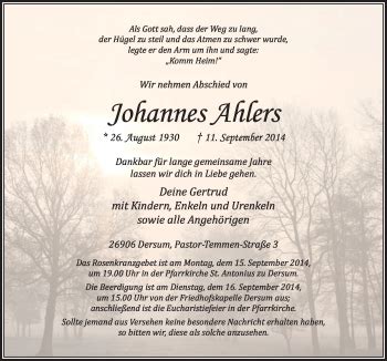 Traueranzeigen Von Johannes Ahlers Noz Trauerportal