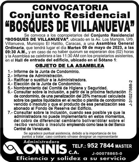 Convocatoria Conjunto Residencial Bosque De Villanueva