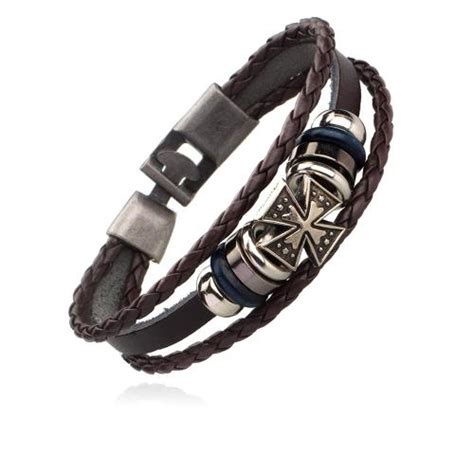 Buy Bodha Brown Leather Multilayer Braided Leather Bracelet For Men