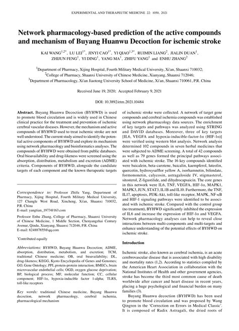 PDF Network Pharmacologybased Prediction Of The Active Compounds And