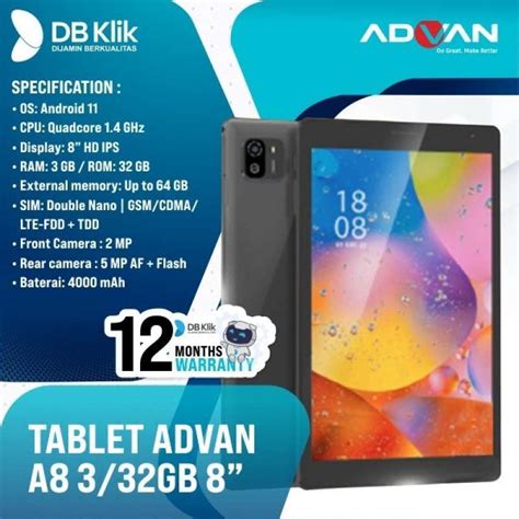 Jual Tablet Advan A8 3 32GB 8 Inch Quadcore Tablet Android 11 Garansi