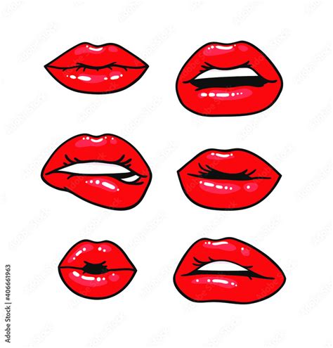 Sexy Female Lips With Gloss Red Lipstick Pop Art Style Vector Fashion