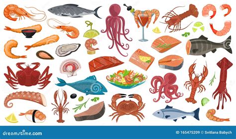 Seafood Vector Cartoon Set Icon Vector Illustration Icon Fish Food On