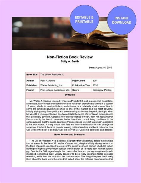 Free Book Review Templates And Examples Edit Online And Download